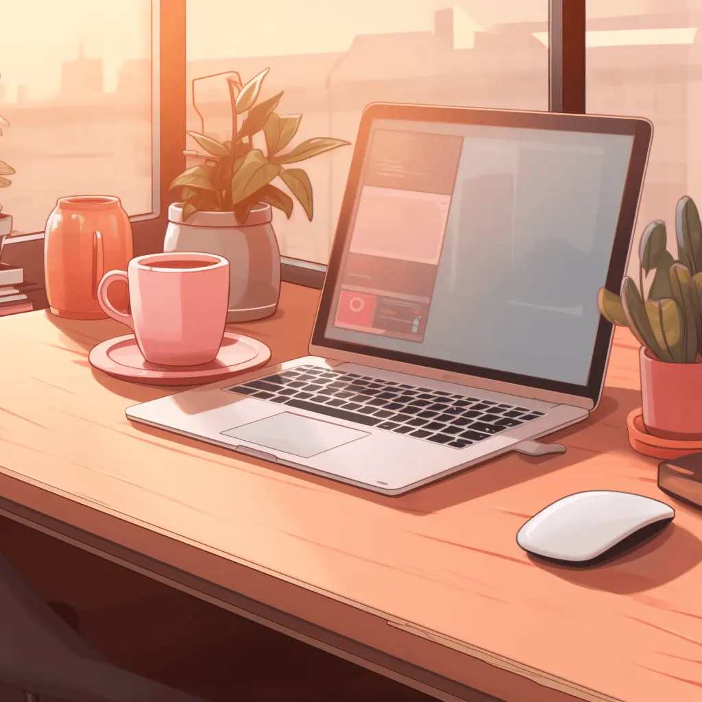 Puhdas pöytä jossa on valkoinen läppäri